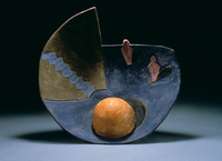 Blue Stairs, Yellow Sphere, 1996, 20"x20"x6", Ceramic