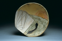 Falling Cube With Solo Figure, 1995, 21"x21"x6", Ceramic