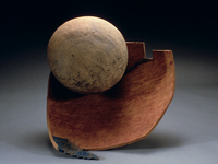 Yellow Sphere With Blue Stair, 1998, 20"x19"x8", Ceramic