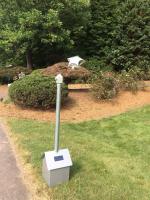"Beacon", 2017, 14"x15"x63", Found & Fabricated Steel, Paint, Solar Panel & Light, Cast Epoxy, Vinyl